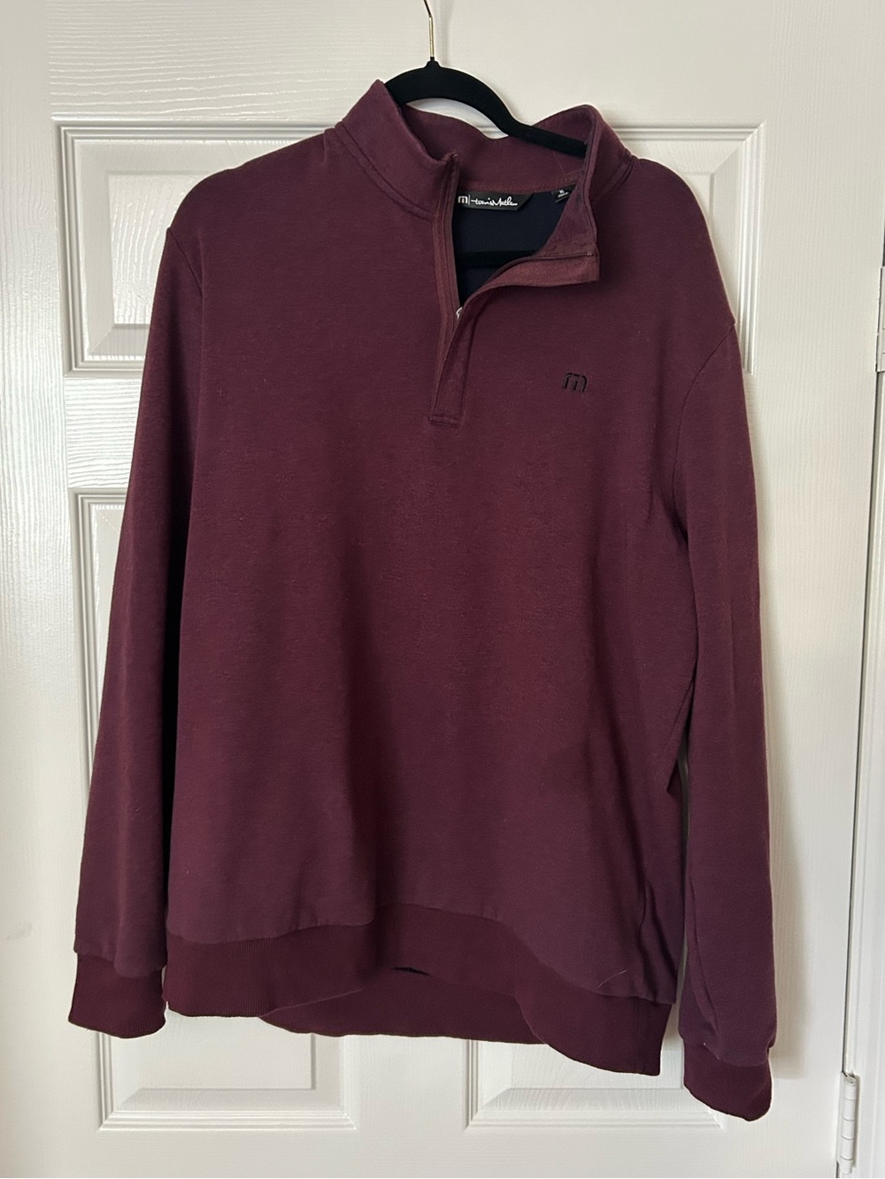 Travis Mathew Men’s XL Burgundy Heather 1/4 Zip Mock Neck Long Sleeve Pullover